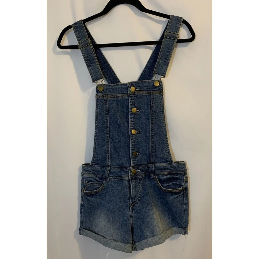 Tinseltown Womens Size Junior Small Overall Shorts Distressed Jean Shortalls